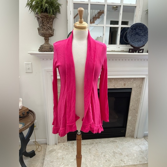 Lilly Pulitzer Pink Open Front Ruffle Hem Cardigan Sweater - Picture 4 of 9